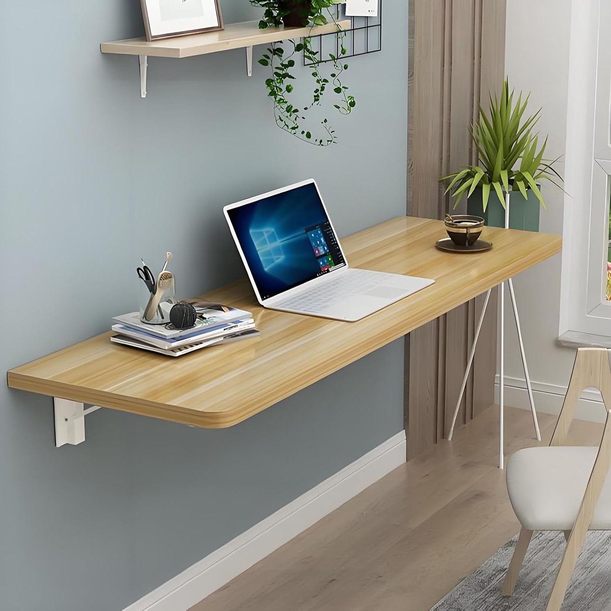 Wandbureau Inklapbaar - Klaptafel Bureau - Ruimte Besparen - Langzaam Sluitend - 100x40cm - Geel