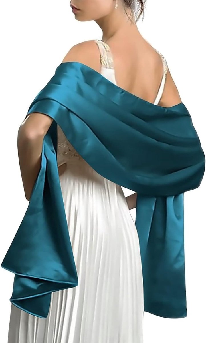 Elegante Satijnen Chiffon Avond Sjaals voor Bruiloften en Feestjes - Lichtgewicht Wraps en Stola in Donker Teal Groen, Perfect voor Bruidsmeisjes en Prom
