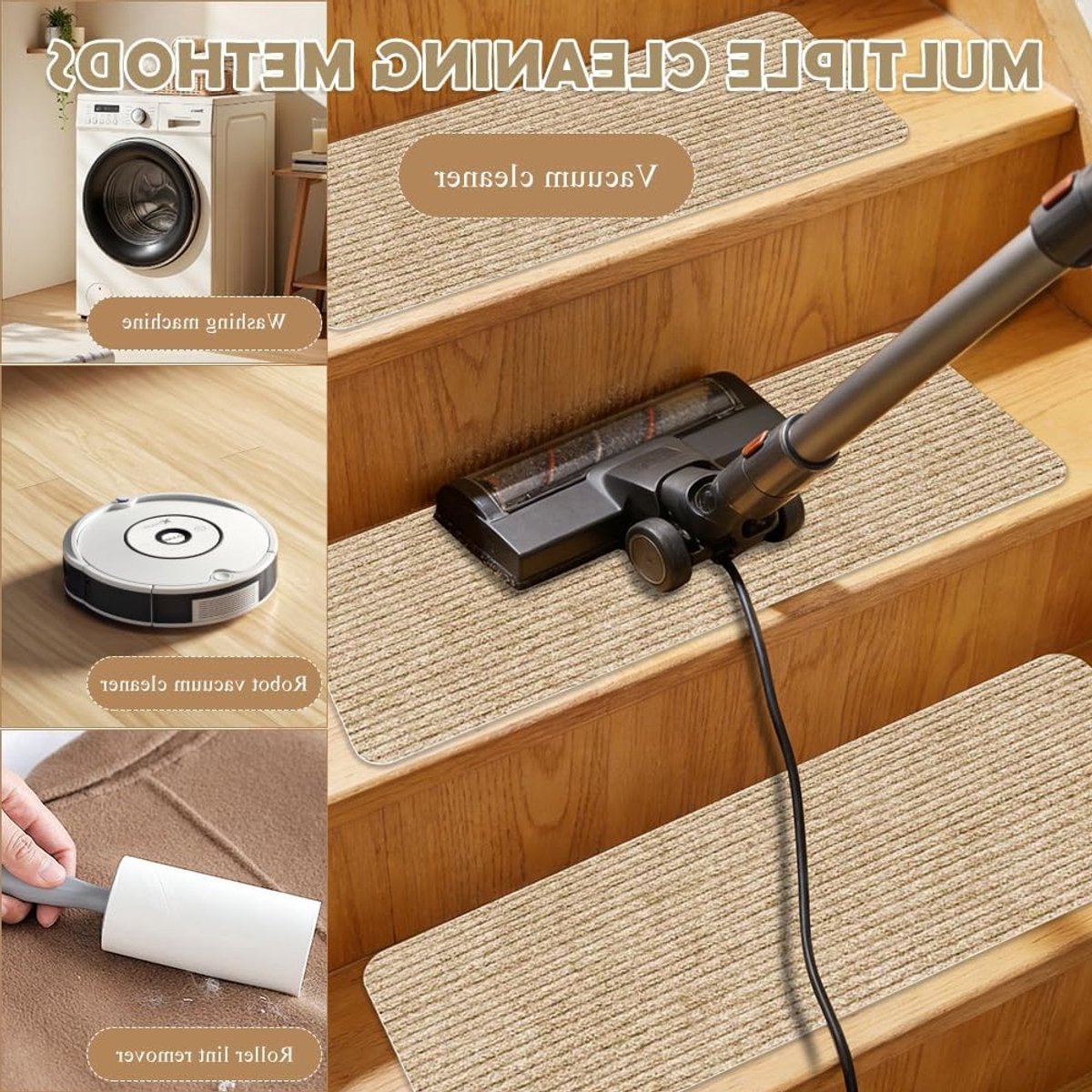 Zelfklevende Antislip Trapmatten Set van 15 - Herbruikbaar en op Maat te Snijden (Beige) voor Veiligheid en Comfort
