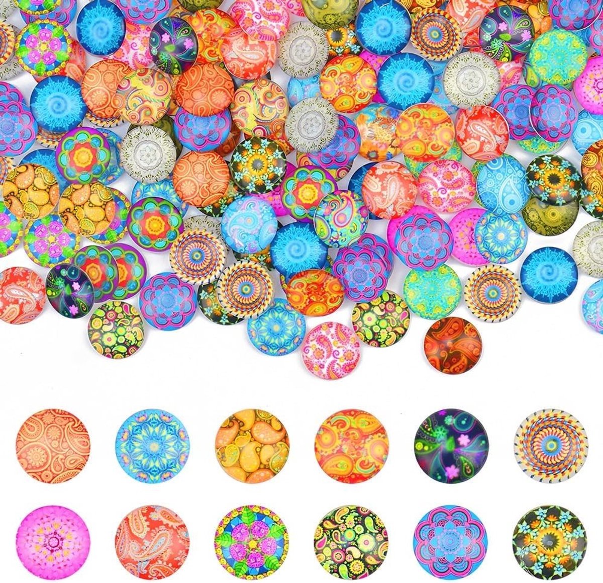 Set van 100 Kleurige Zelfklevende Glas Cabochons voor Sieraden - 25mm Ronde Mozaïek Steentjes voor Oorbellen en Ringen