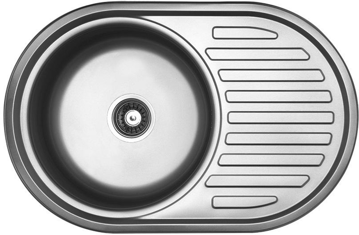 Ausmann Basic ronde spoelbak met afdruiprek RVS 77x50 cm inclusief sifon 1208955523