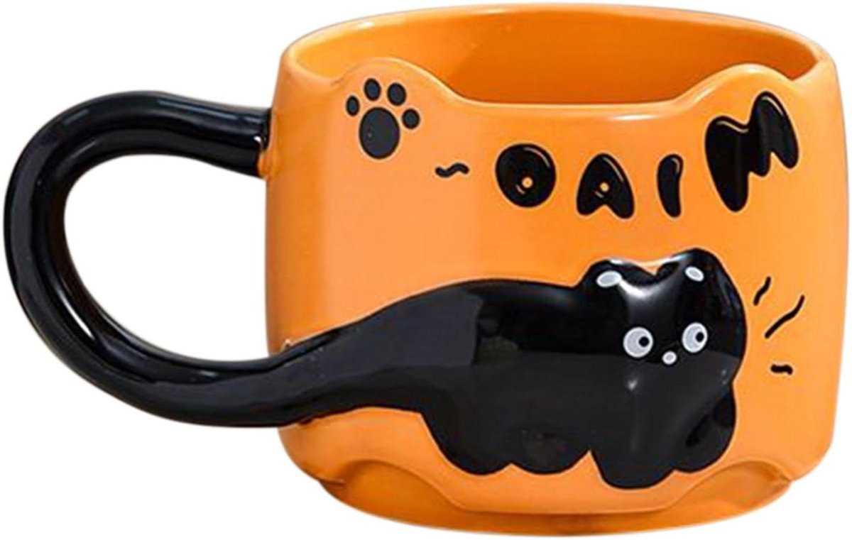 Katten mok - Thebeker Decoratie - Koffie Drinken - Stapelbaar Ontwerp - 380 ml - Oranje
