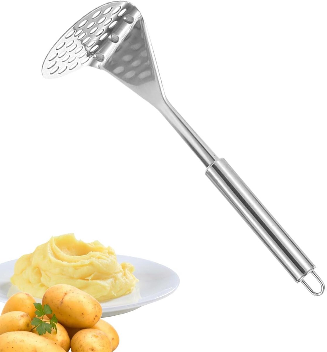 Aardappelstamper - Keukenstamper - Babypap maken - Hefboom ontwerp - 26 x 8.3 cm - Zilverkleurig