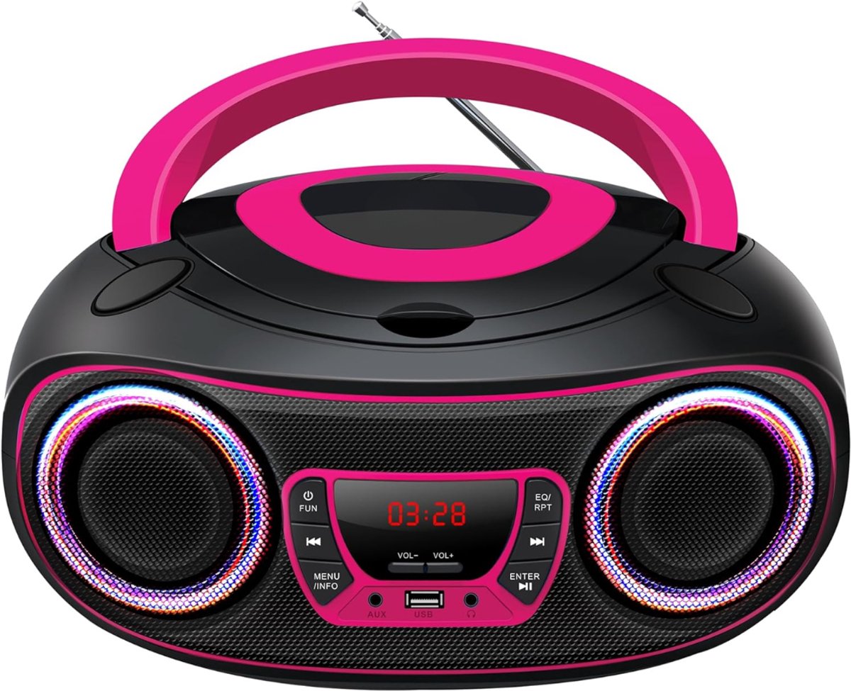 AHD® CD Speler - CD Speler Bluetooth - FM radio - Roze - 13cm x 27cm x 23cm