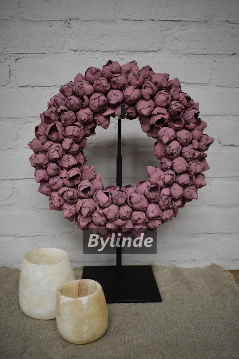 Couronne - Krans Ø 30 cm Coco fruit Mauve / zacht paarsroze - Krans coco fruit 30cm - Landelijk sober robuust.