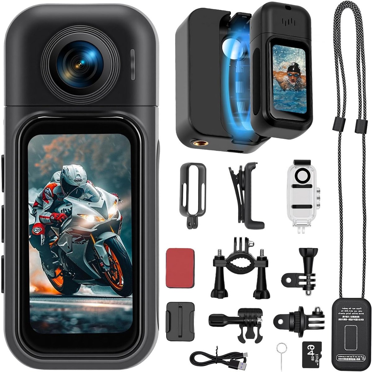 Mini Actie Camera met WIFI 1080P en 360° Rotatie, Onderwatercamera tot 30 m, Ideaal voor Fietsen en Sportactiviteiten