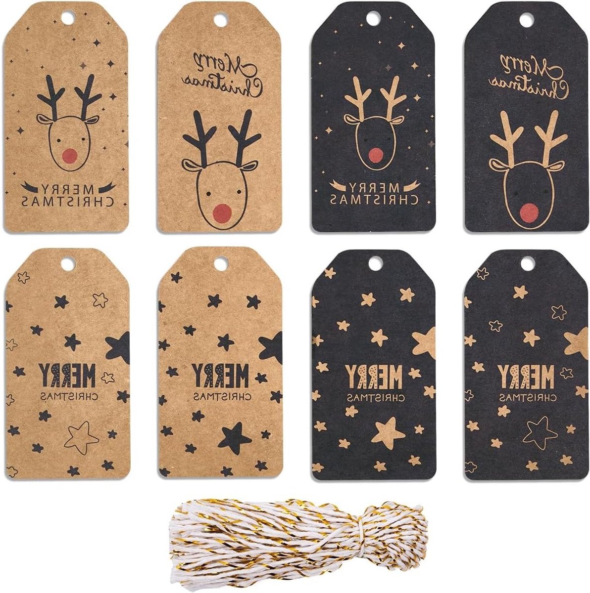 80 Stuks Kersttags van Kraftpapier met Touw voor Cadeaus en Kerstboomdecoratie