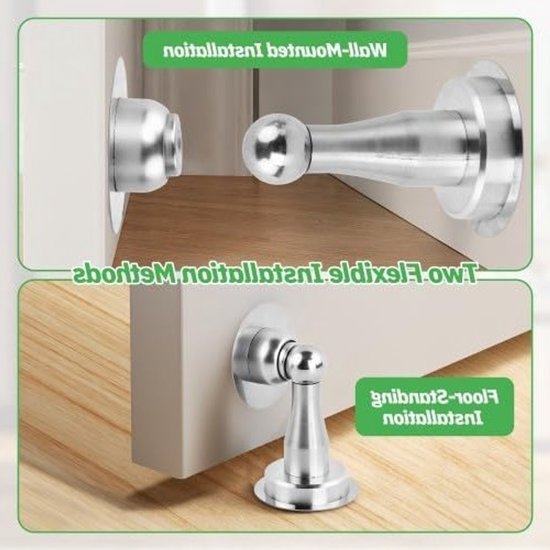 Stainless Steel Magnetische Deurstopper - Zelfklevend, Sterke Magneten, Eenvoudige Installatie zonder Boren, Inclusief Dubbelzijdige Tape en Schroeven, Zwart — afbeelding 2