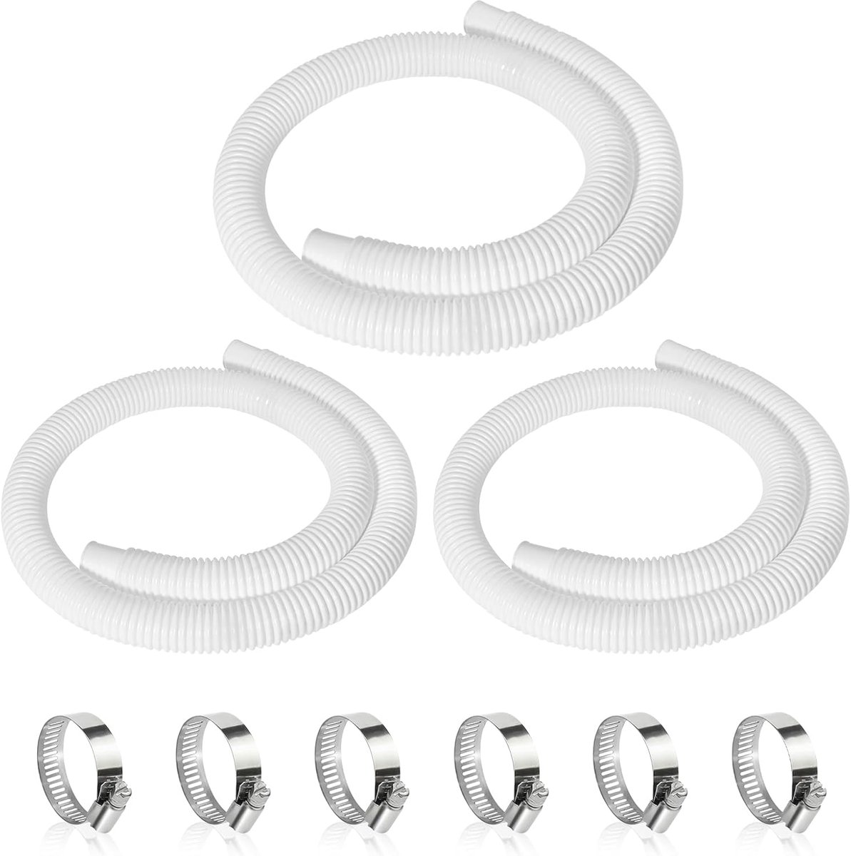 3-delige zwembadslangenset, 150 cm lang, 32 mm binnendiameter, vervangingsslang voor zwembadpompen, slang voor op de grond gemonteerde zwembadfilterpomp - wit