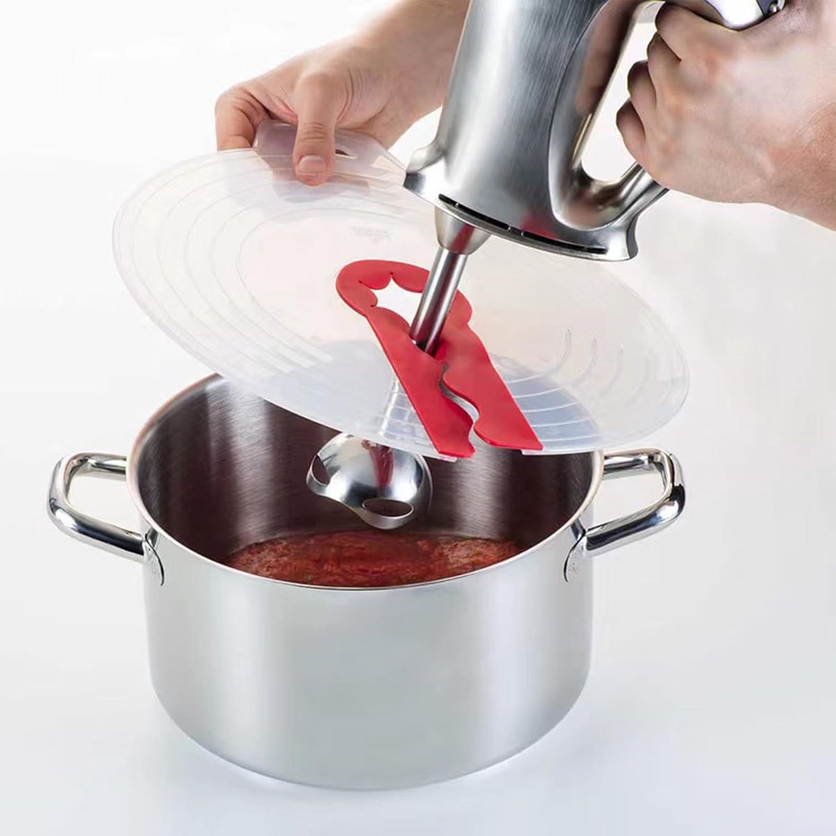 Mixer Spatbescherming - Klopkom Deksel - Schoon Koken - Transparant Ontwerp - 34 x 31 cm - Rood