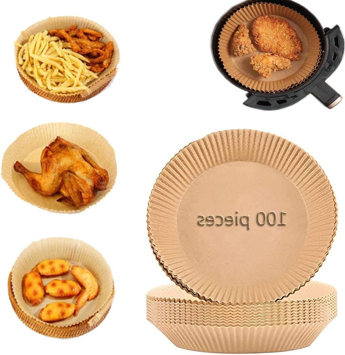 Bakpapier Vellen - Wegwerp Inlegstukken - Airfryer Gebruik - Anti-aanbak Laag - 100 Stuks - N.v.t.