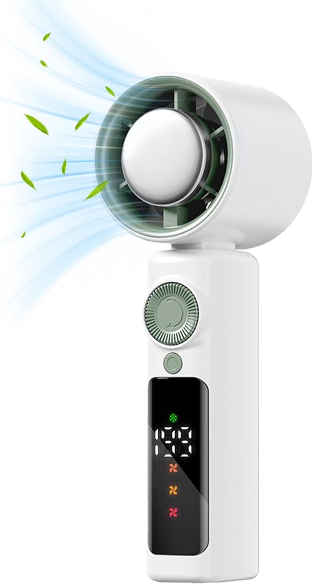 Persoonlijke koelventilator met turbine - opvouwbaar, 1-199 ventilatorsnelheden, met nachtlampje en led-display, 4000 mAh batterij.