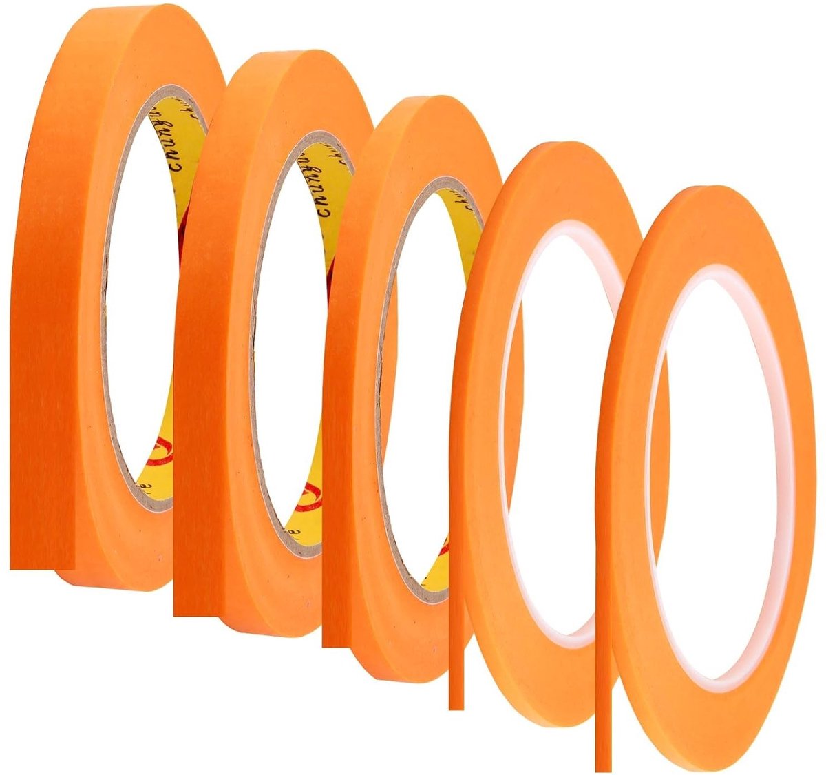 Zelfklevende Masking Tape Set van 5 Rollen - Fijnlijn Tape 3/5/10/12mm x 50m voor Schilderen, Decoreren en Autolakwerk
