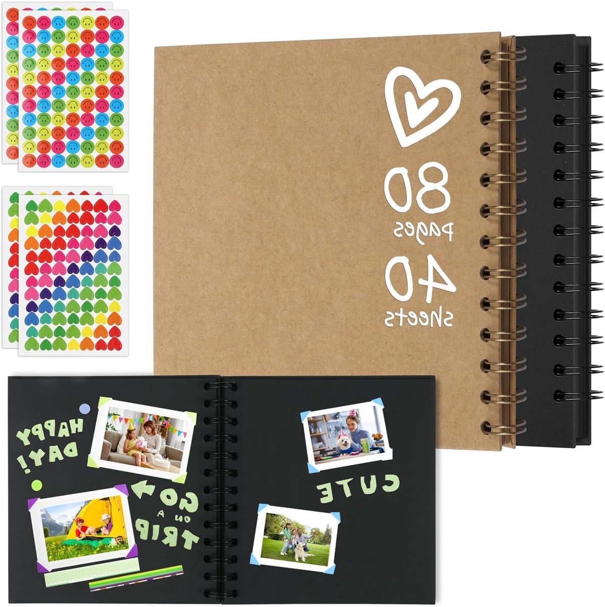 DIY Fotoalbum voor Scrapbooken - 2 Stuks Plakboek 17 x 17 cm, Spiral Album met 20 Bladen (40 Pagina's) voor Baby, Verjaardag en Huwelijk
