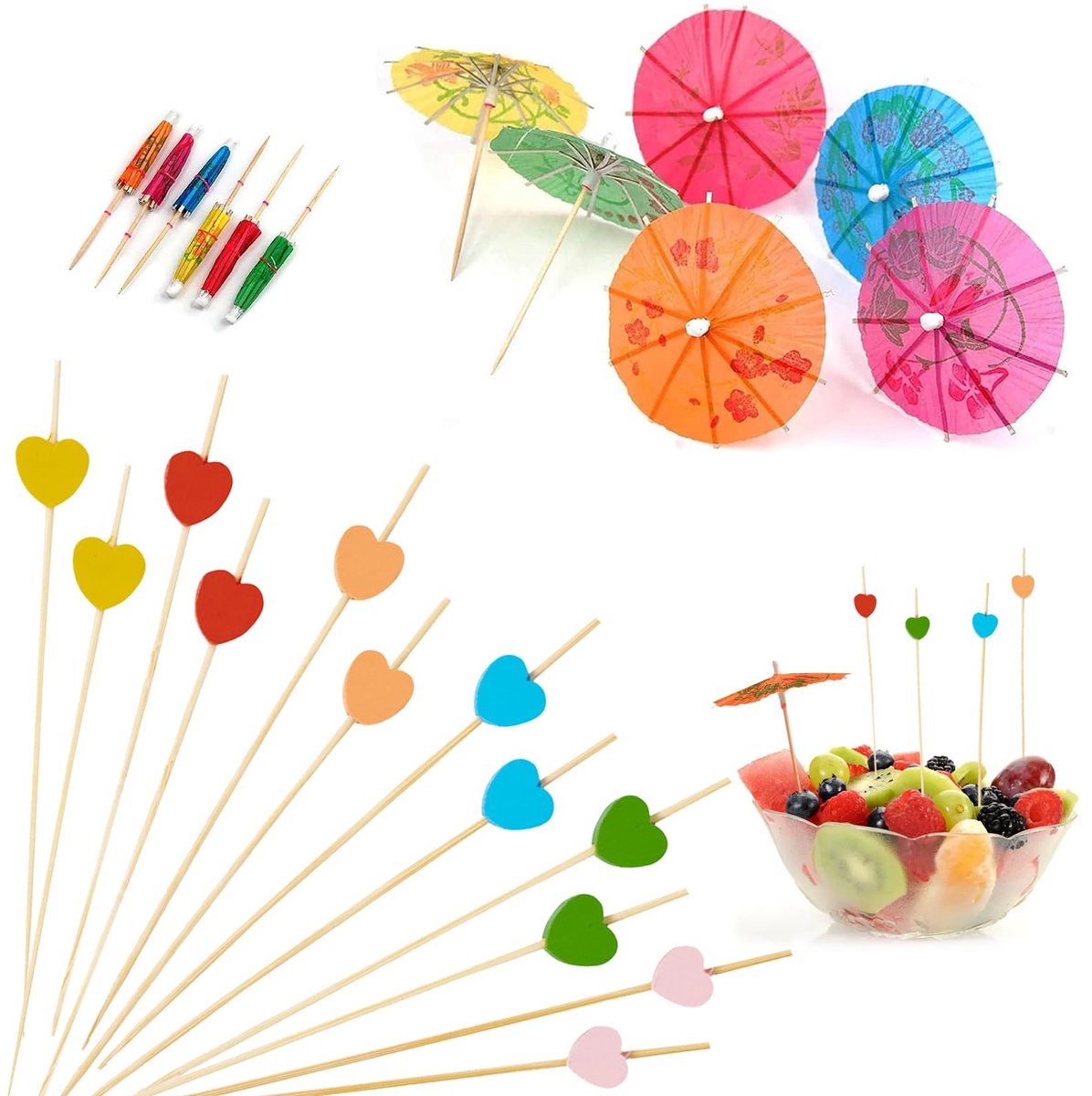 Set van 100 Cocktailprikkers en 20 Parasolletjes - Kleurrijke Decoratie voor Feestjes