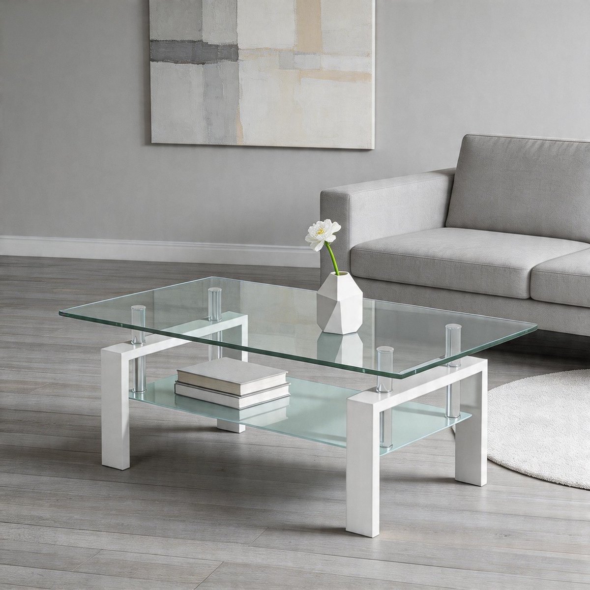 Komhtom - Witte salontafel van gehard glas - salontafel voor de woonkamer