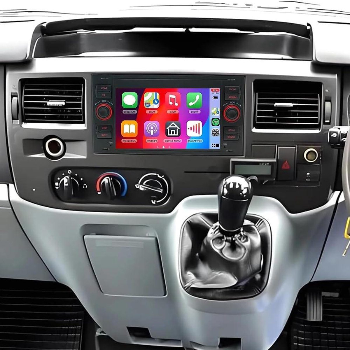 Autoradio Scherm - Dubbel Din - Navigatie Muziek - Draadloos CarPlay Android - 7 Inch - Zwart