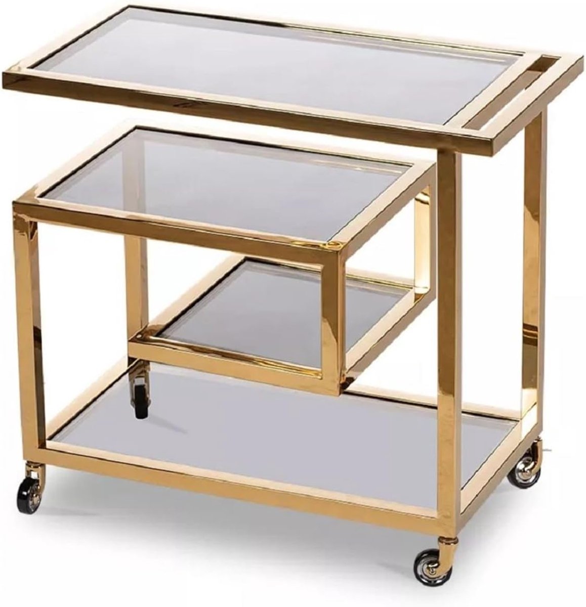Serveertrolley Luxe Bar Cart 83 x 42 x 78 cm - Goud/Zwart Design Roestvrij Staal & Getint Glas - Luxe Drankwagen, Keuken- en Serveerwagen voor Woonkamer, Hotel & Interieur - Mobili Bella