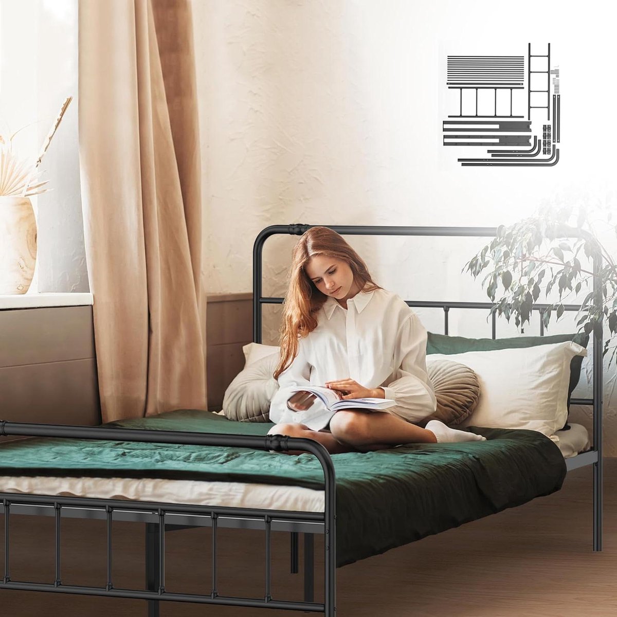 Metalen bedframe - Stevig bedframe - Rustige nachtrust - Geluidsarme constructie - 160x200