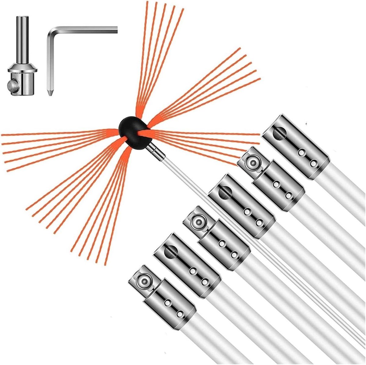 Schoorsteenveegset - Borstelset - Schoorsteen Reinigen - Flexibele Kop - 10 Meter - Zwart