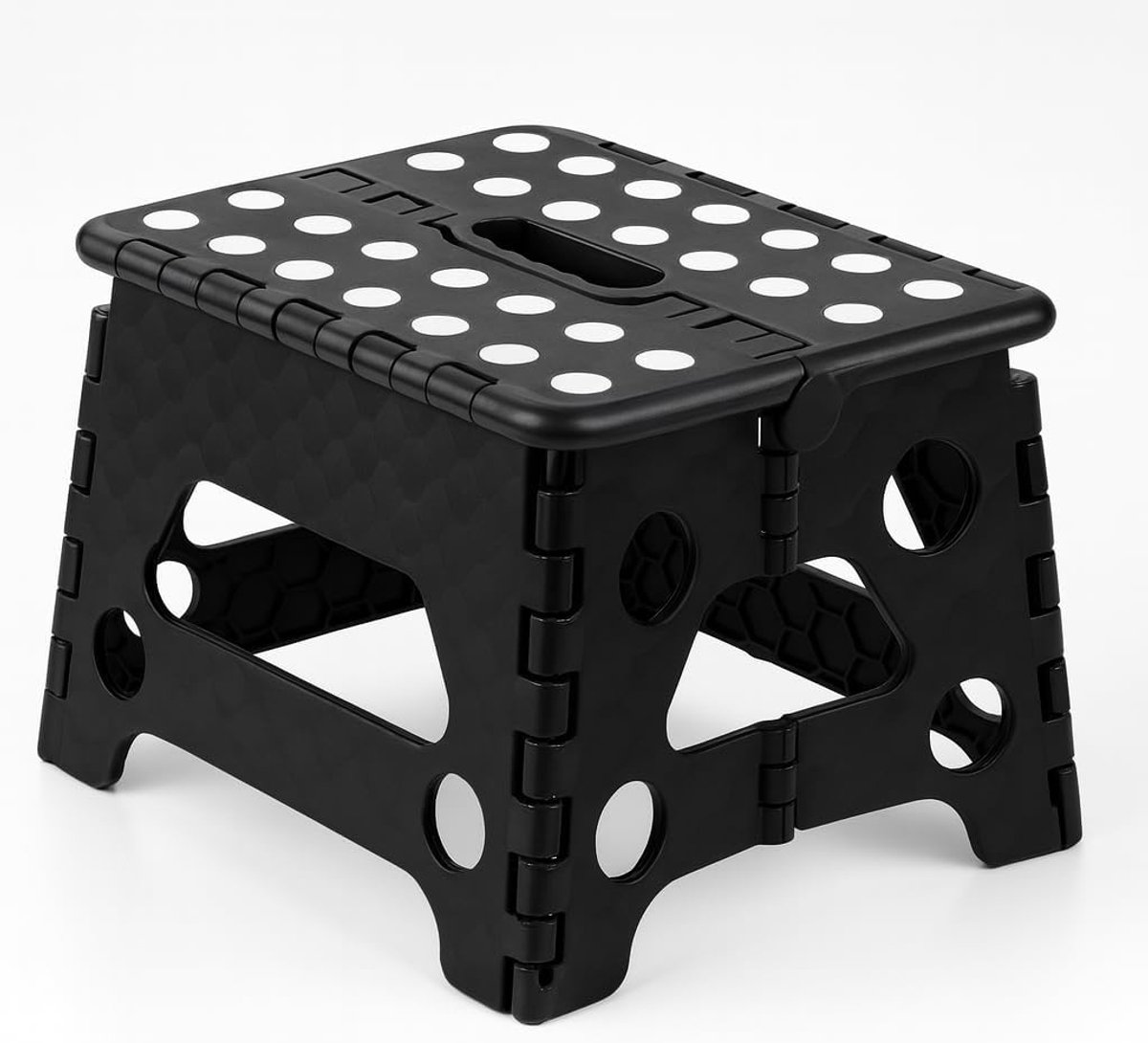 MONTKIARA Opvouwbaar opstapje met rubberen noppen - Draagbaar opvouwbaar krukje met een draagvermogen tot 150 kg - Opvouwbaar opstapkrukje voor thuis en op kantoor (31x22x22cm zwart - 01 stuk)
