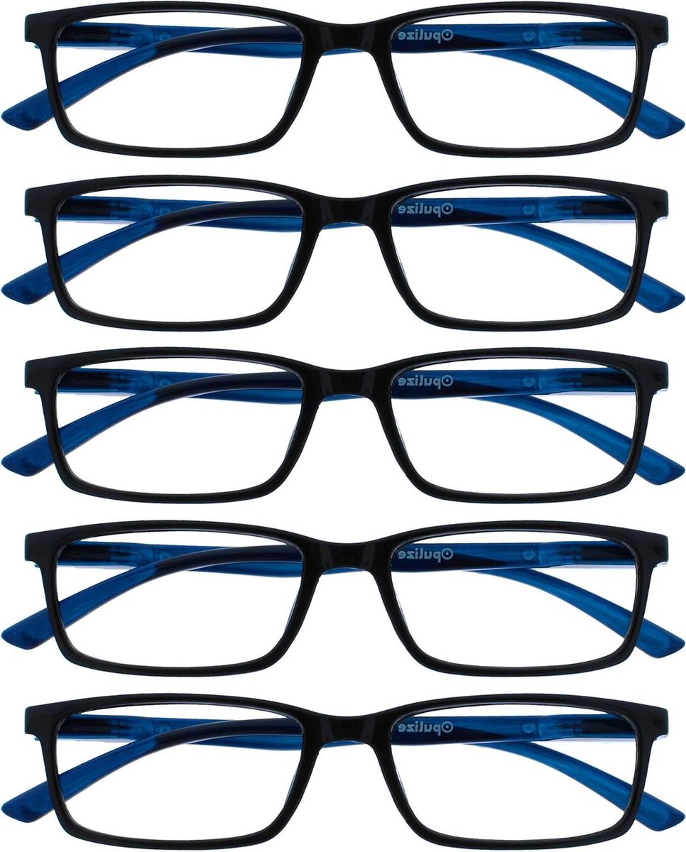 Blauwlichtfilterbril - Schermbril - Computerwerk - Veerscharnieren - 5-Pack - Zwart Blauw