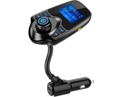 Bluetooth 5.4-auto-adapter met helder 1,44-inch display & flexibele zwanenhals – FM-zender & Bluetooth-ontvanger voor handsfree bellen, draadloze muziek via BT/FM/AUX/TF en USB-autolader