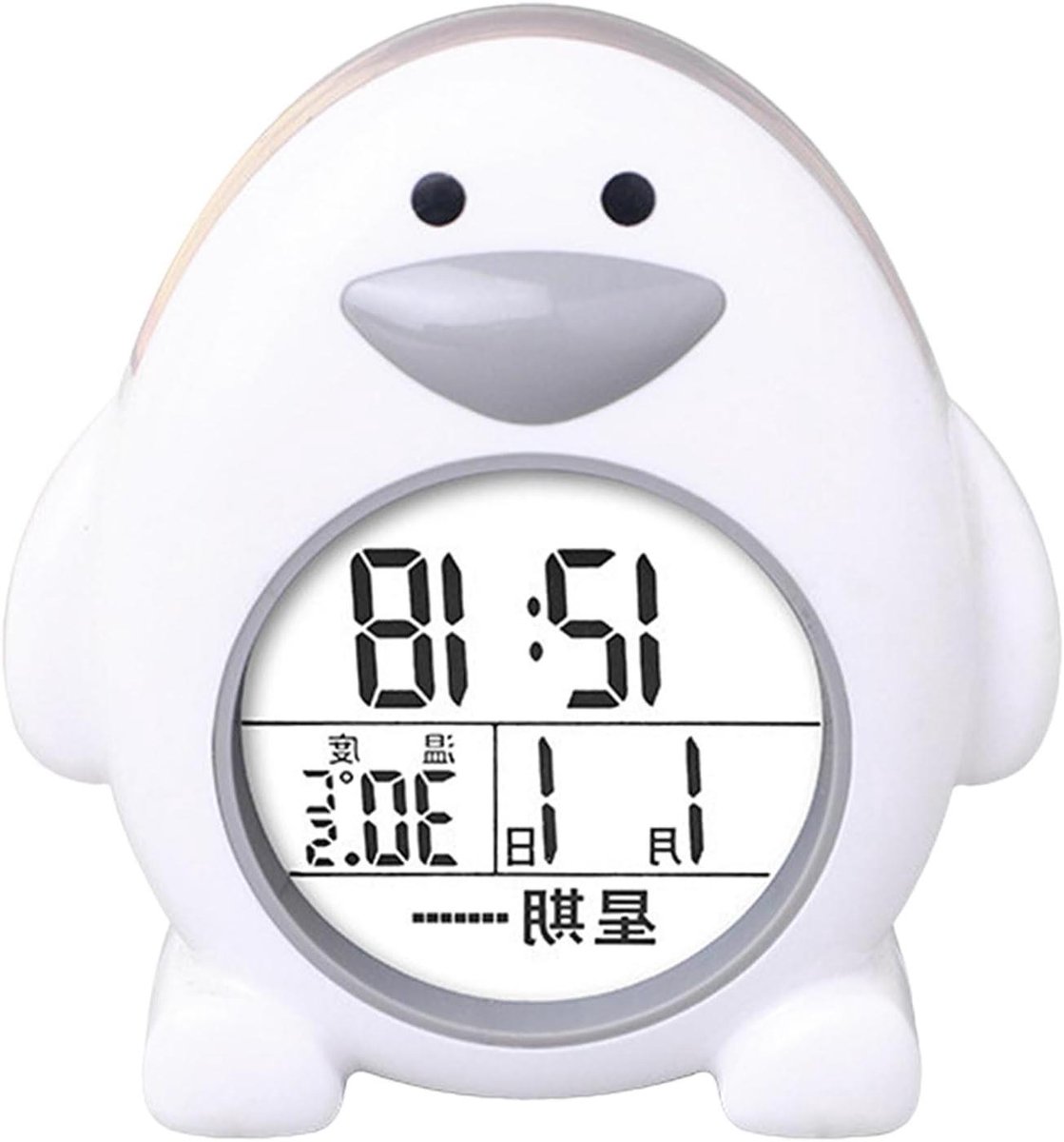 Pinguïn Wekker - Digitale Klok - Wakker Worden - Eeuwigdurende Kalender - 9 cm Breed - Wit