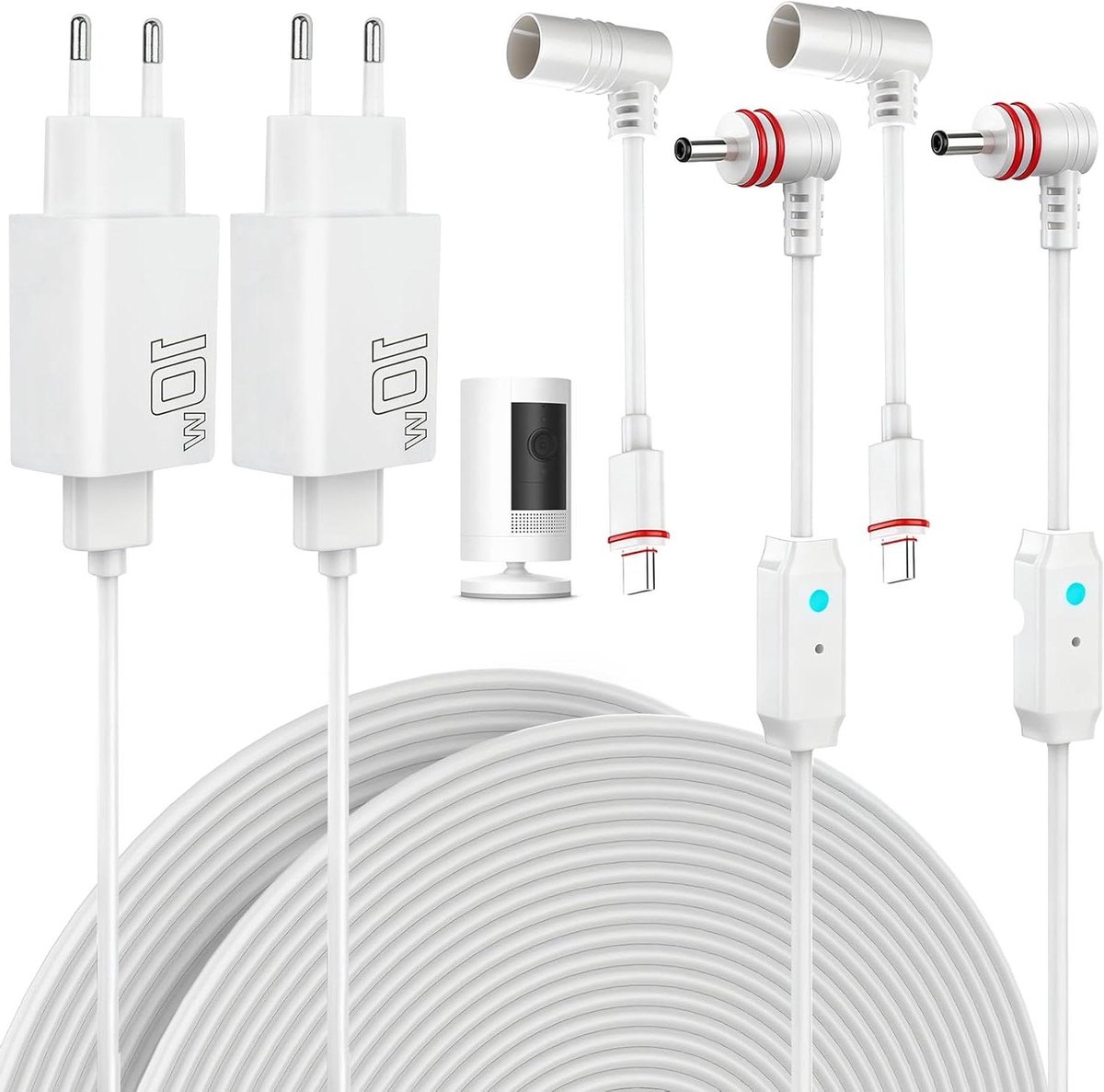 Netsnoer Adapter Set - Oplaadkabels - Camera Voeden - Weerbestendig Ontwerp - 2 Stuks 7 Meter - Zwart