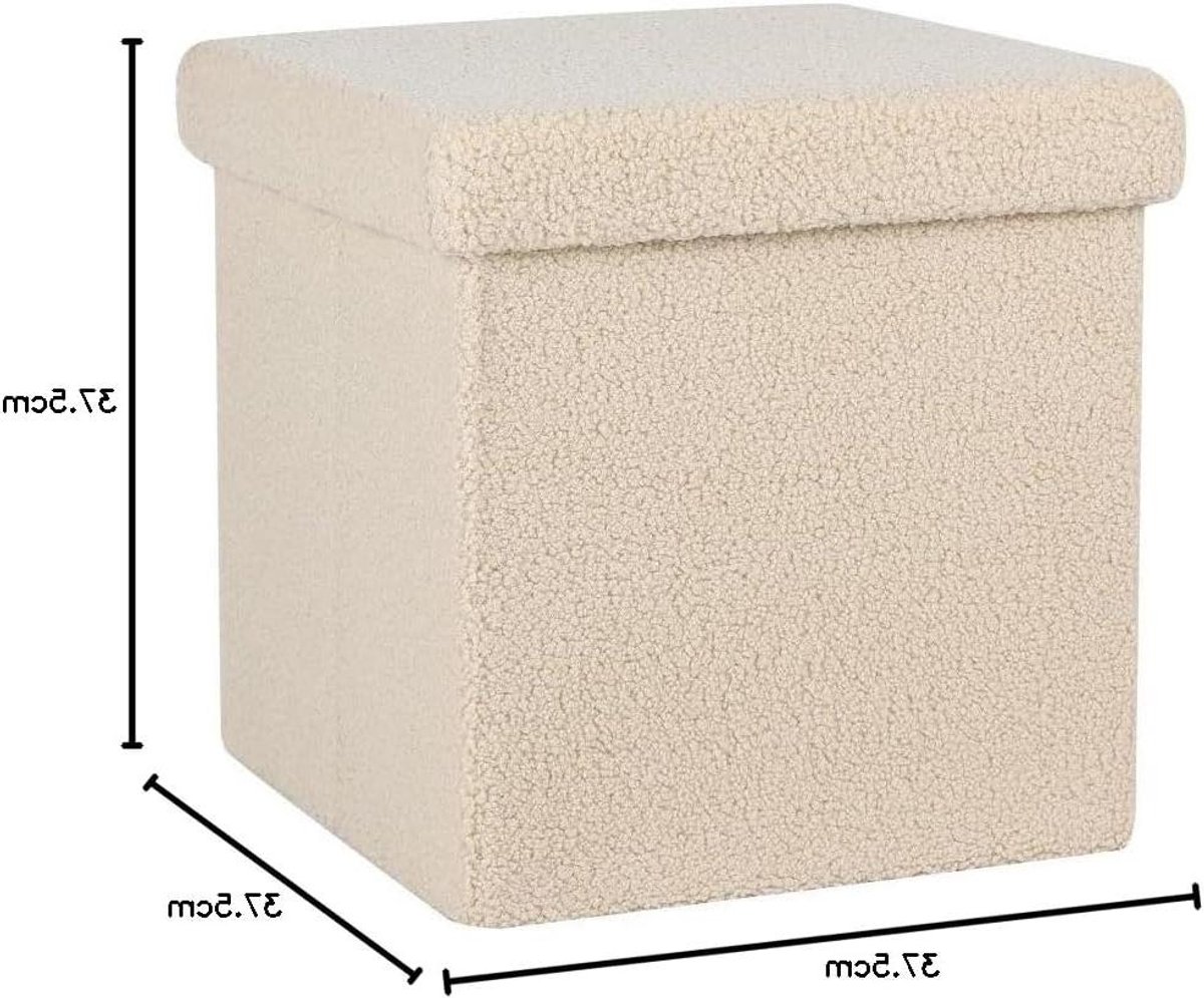 Opbergpoef Plooi - Hocker Kubus - Ruimte Organiseren - Zachte Teddy Stof - 37.5 x 37.5 cm - Beige
