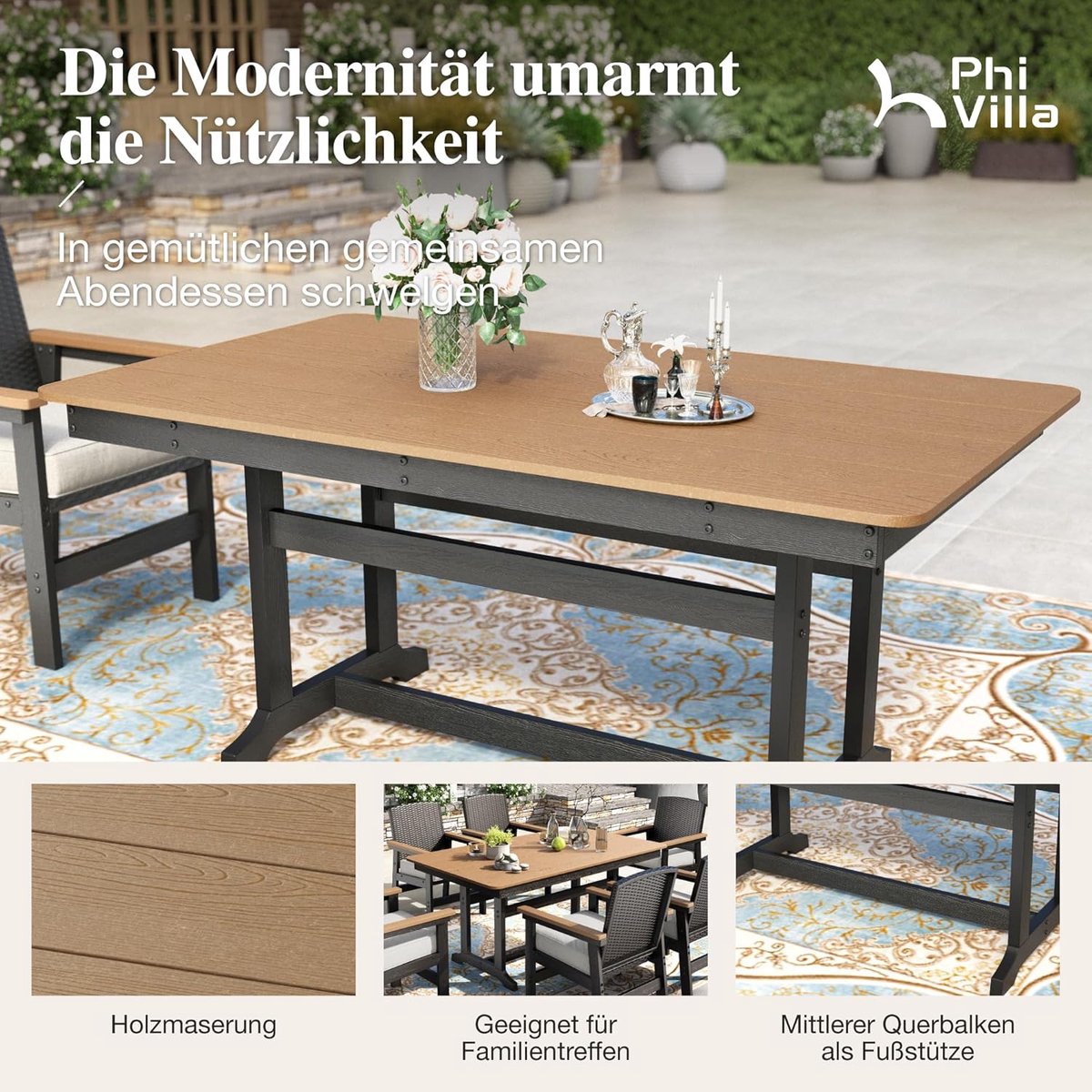 Tuinmeubelset 7-delig 162x95 cm Rotan Eettafel Set met 6 Stoelen & Dikke Kussens – Weerbestendig Metaal & PE Rotan – Luxe Outdoor Dining Set voor 6 Personen – Modern Terras & Balkon – HomebyNicole