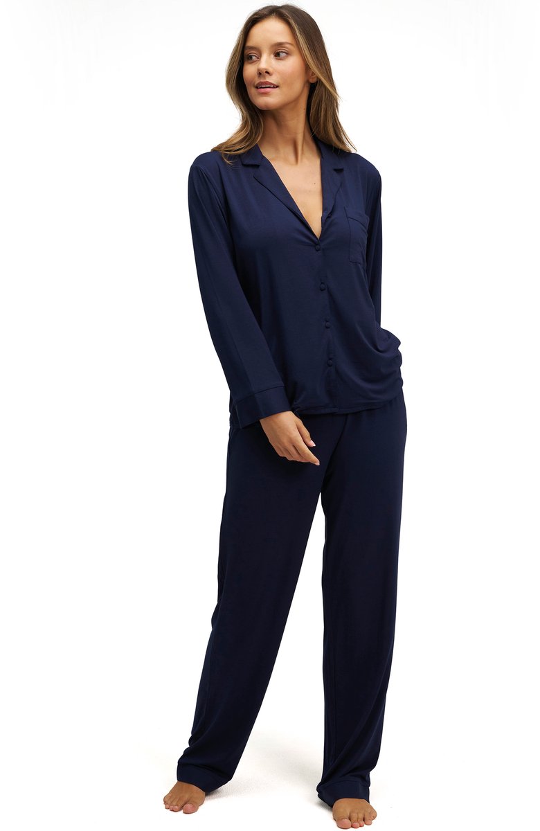 Dore & Rose - Premium Pyjama Dames - 95% Tencel - Lichtgewicht - Extreem Zacht - Donkerblauw - M