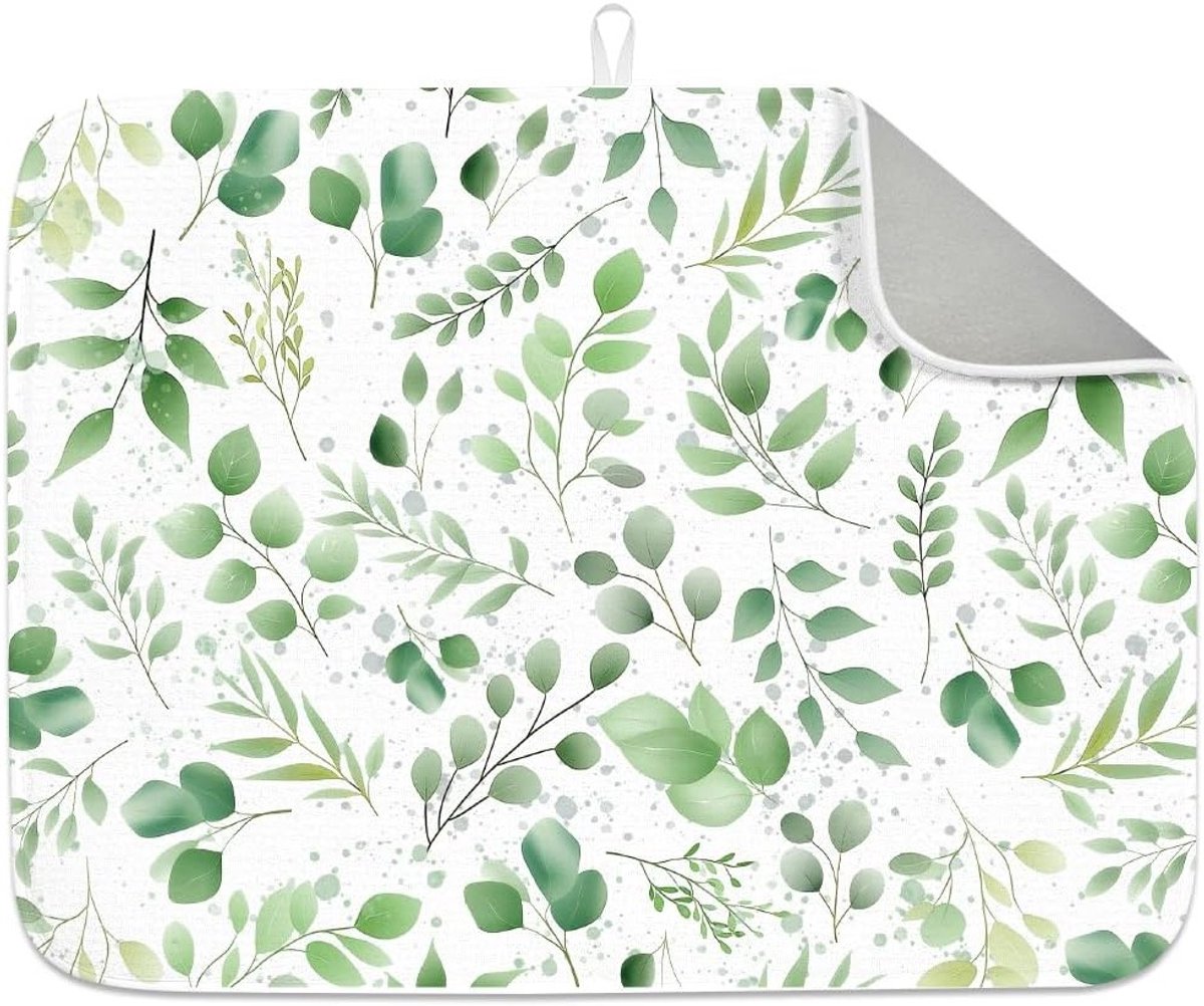 Groene Blad Afwasmat voor Aanrecht 45 x 50 cm - Absorberende, Hittebestendige Keukenmat voor Koffiebar, Gootsteen en Koelkast
