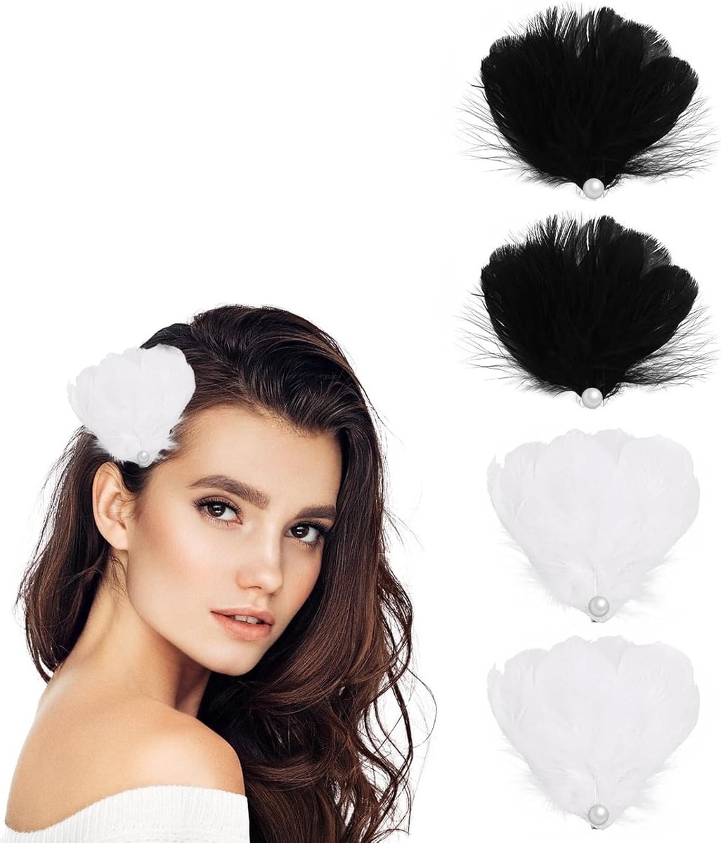 4 Stuks Haarclips met Witte Veertjes voor Bruiloft, Carnaval en Cosplay - Elegante Haaraccessoires voor Vrouwen en Meisjes met Parels