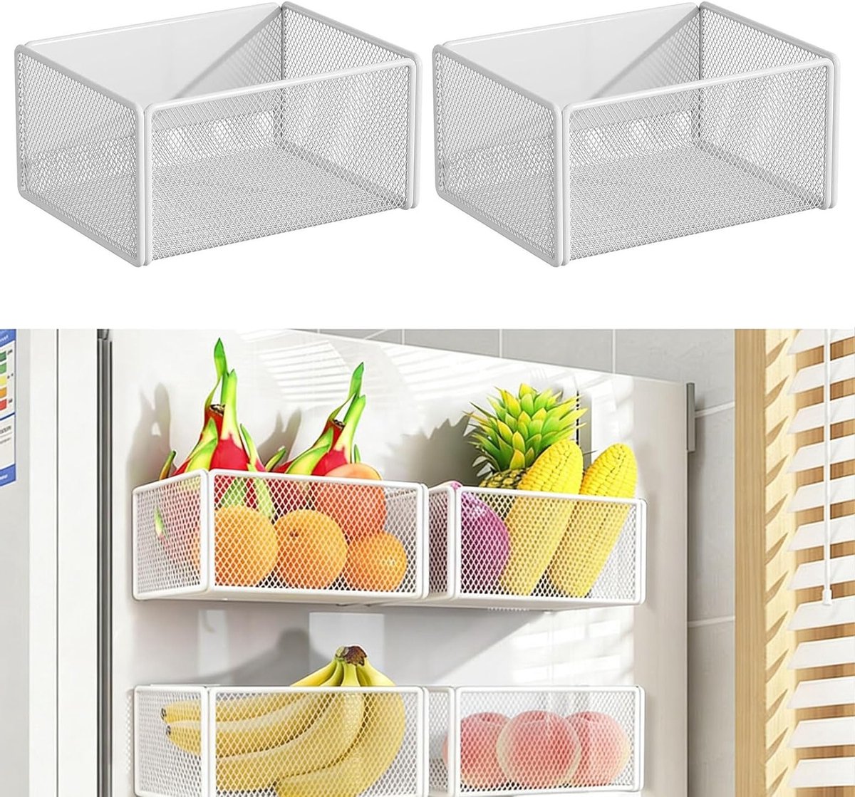 Magnetische Keukenorganiser, Multifunctionele Plank voor Specerijen en Koelkast, Set van 2, Wit, 15.8 cm, Ruimtebesparend en Handig voor Koken en Opslag