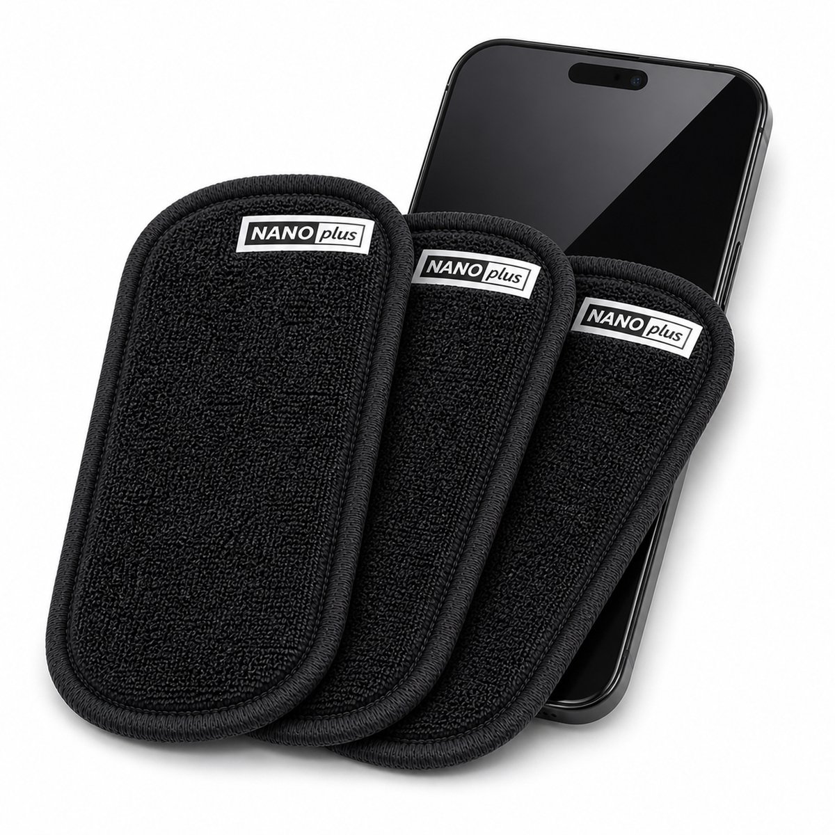 Nano Plus Microvezel Doekjes – Reinigingsdoekjes voor Telefoon, Bril & Laptop – Streeploos Schoon – 3 Stuks - Zwart
