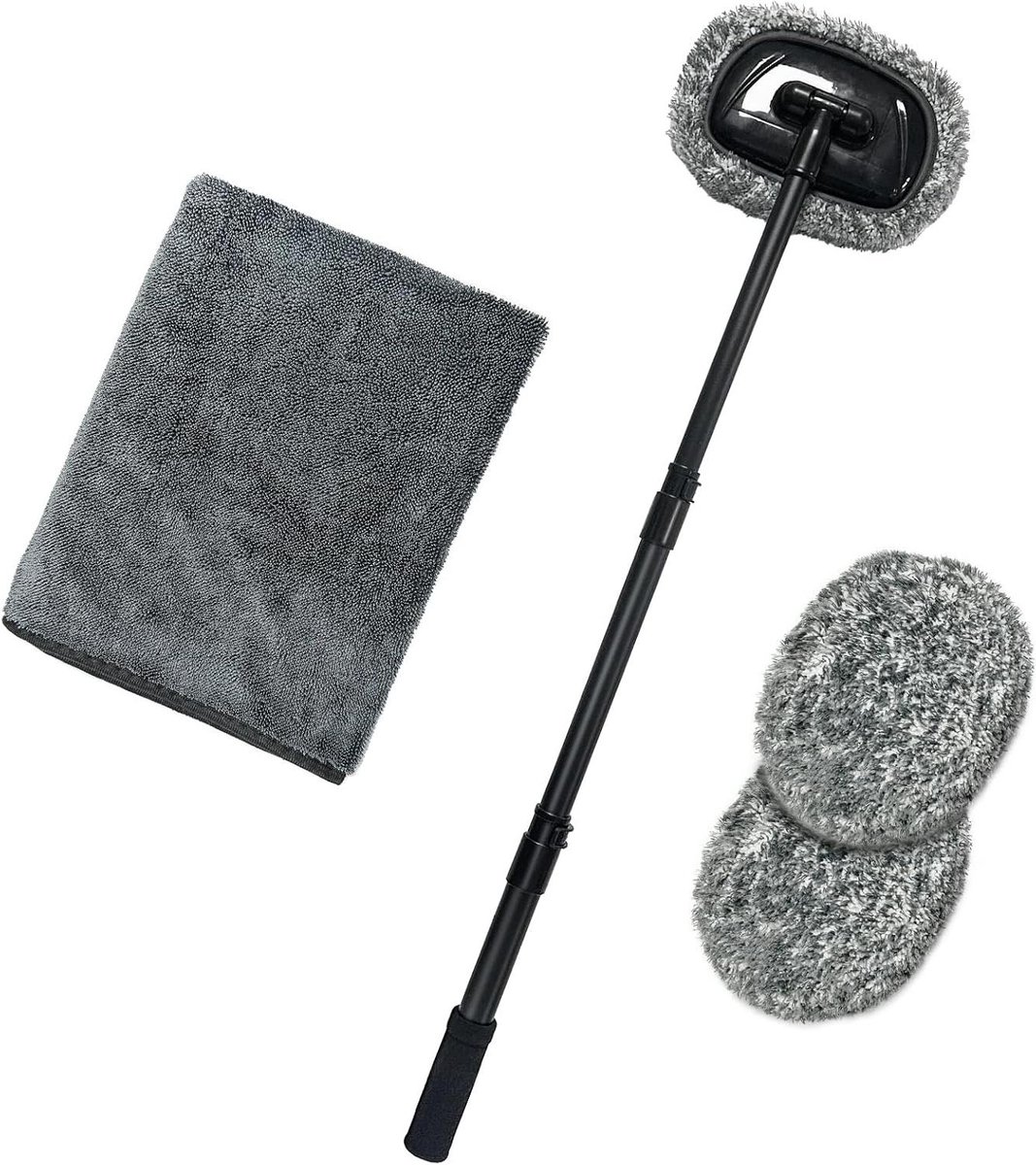 Auto Wasborstel Kit - Telescopische Steel - Auto Reinigen - 15 Graden Hoek - 113 cm - Grijs