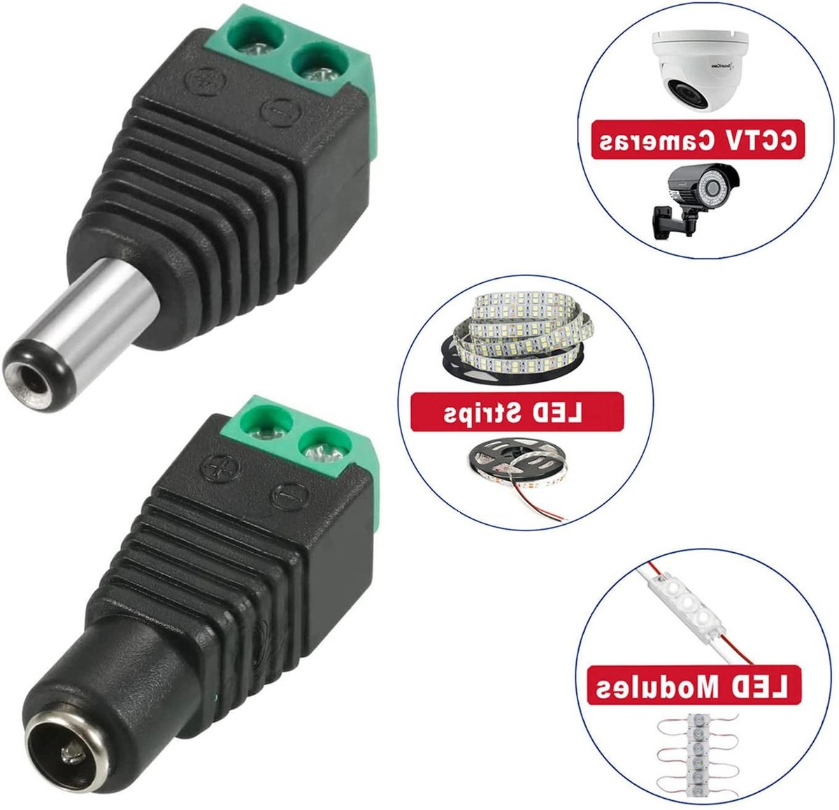 DC Stekkers - Voedingsconnectoren - Camera Aansluiten - Waterdicht Ontwerp - 24 Stuks - Zwart