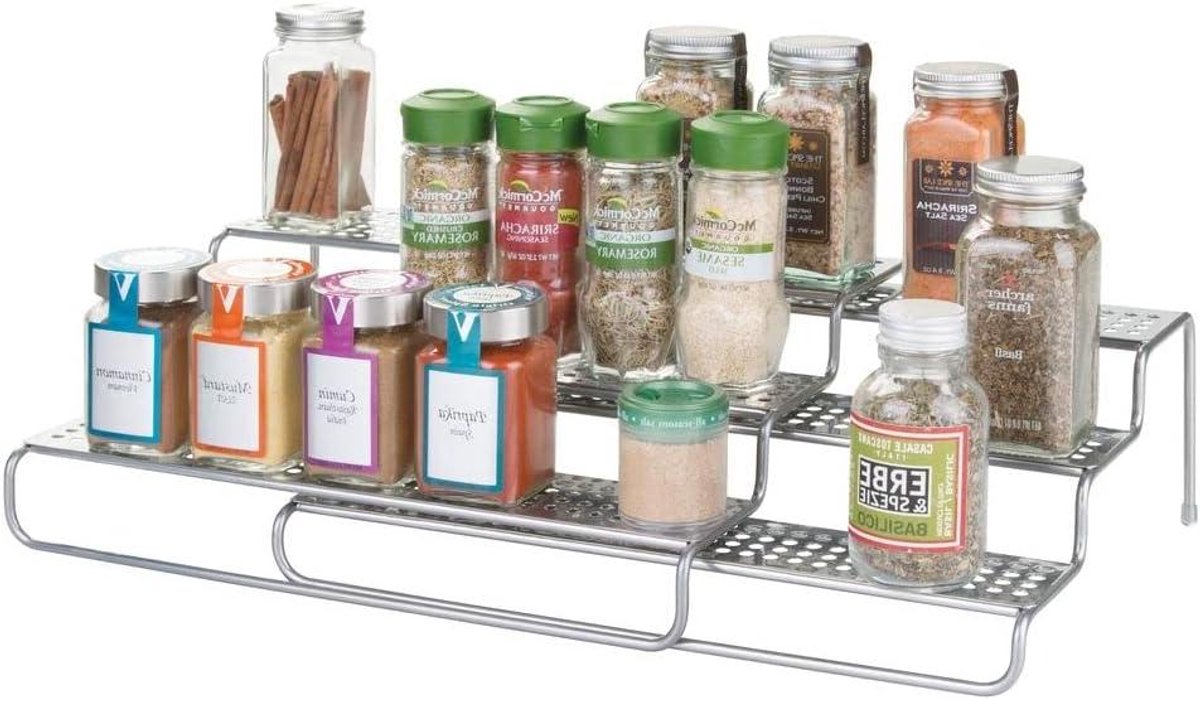 Kruidenrek - Specerijenhouder - Keuken organiseren - Uitschuifbaar ontwerp - 3 etages - Zilver