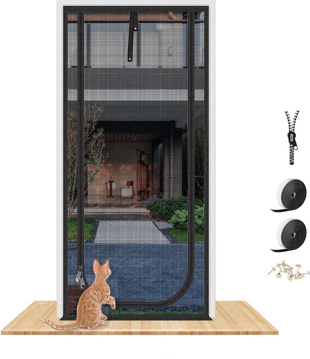 Versterkte Hordeur - Katten Scherm - Huisdieren Buiten - Krasbestendig Gaas - 71 x 200 cm - Zwart