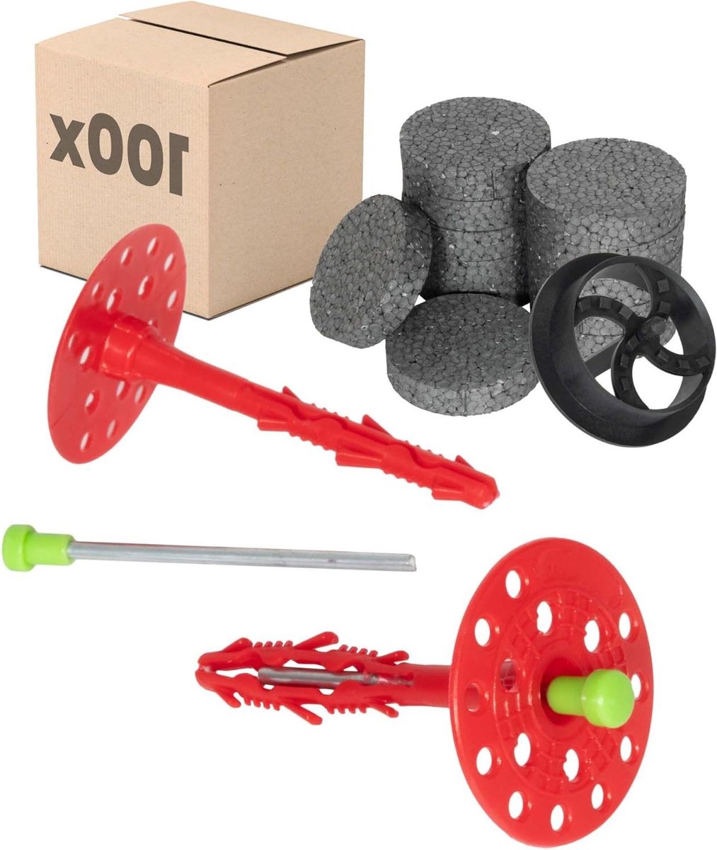 Isolatiepluggen Set - Bevestigingspluggen - Gevelisolatie Monteren - ETA Gecertificeerd - Ø8x120mm 100 stuks - Rood
