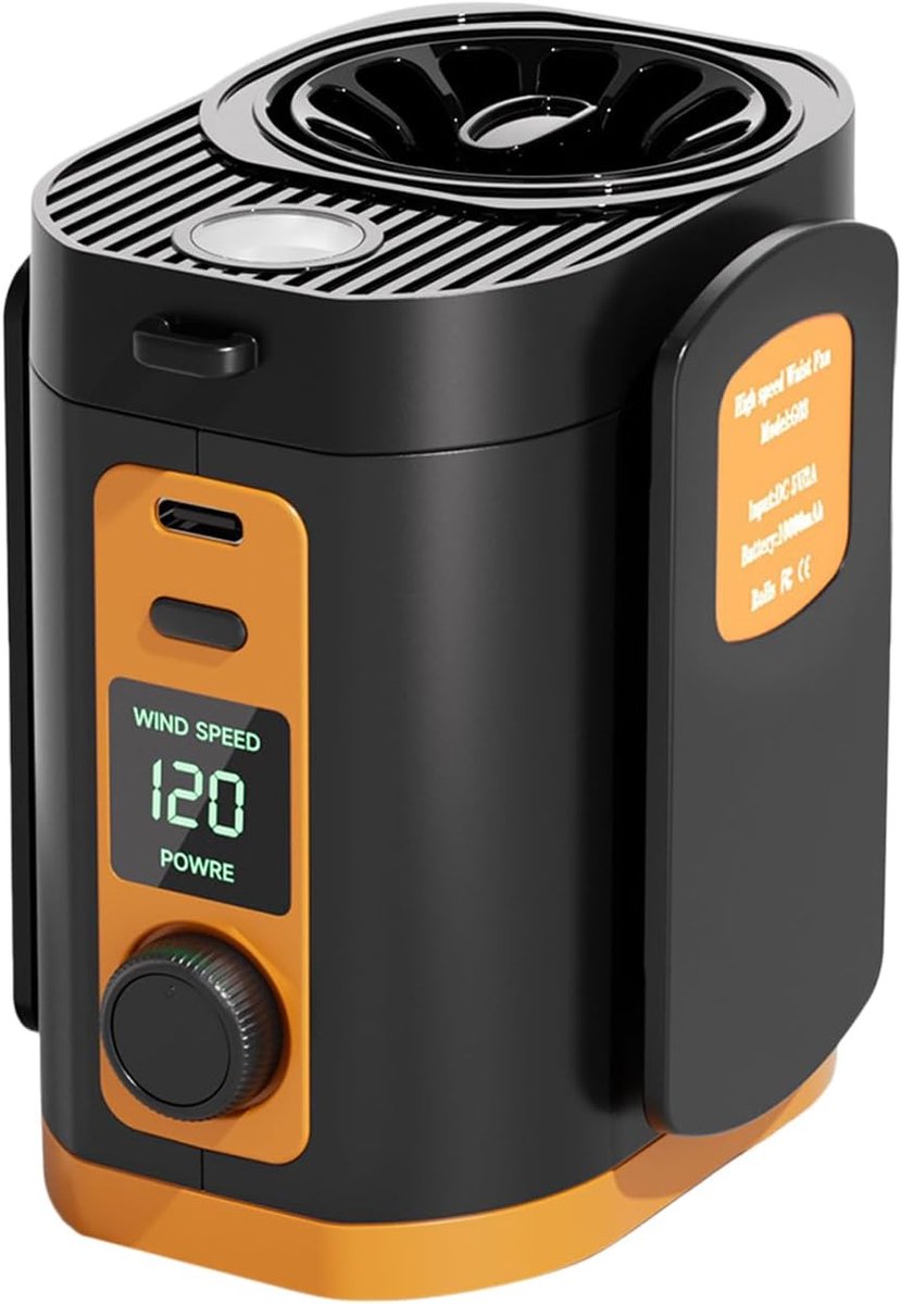 VHV - Tailleventilator met clip 120 standen LED lamp en draagbaar ontwerp voor riem nek bureau wandelen camping sport en outdoor