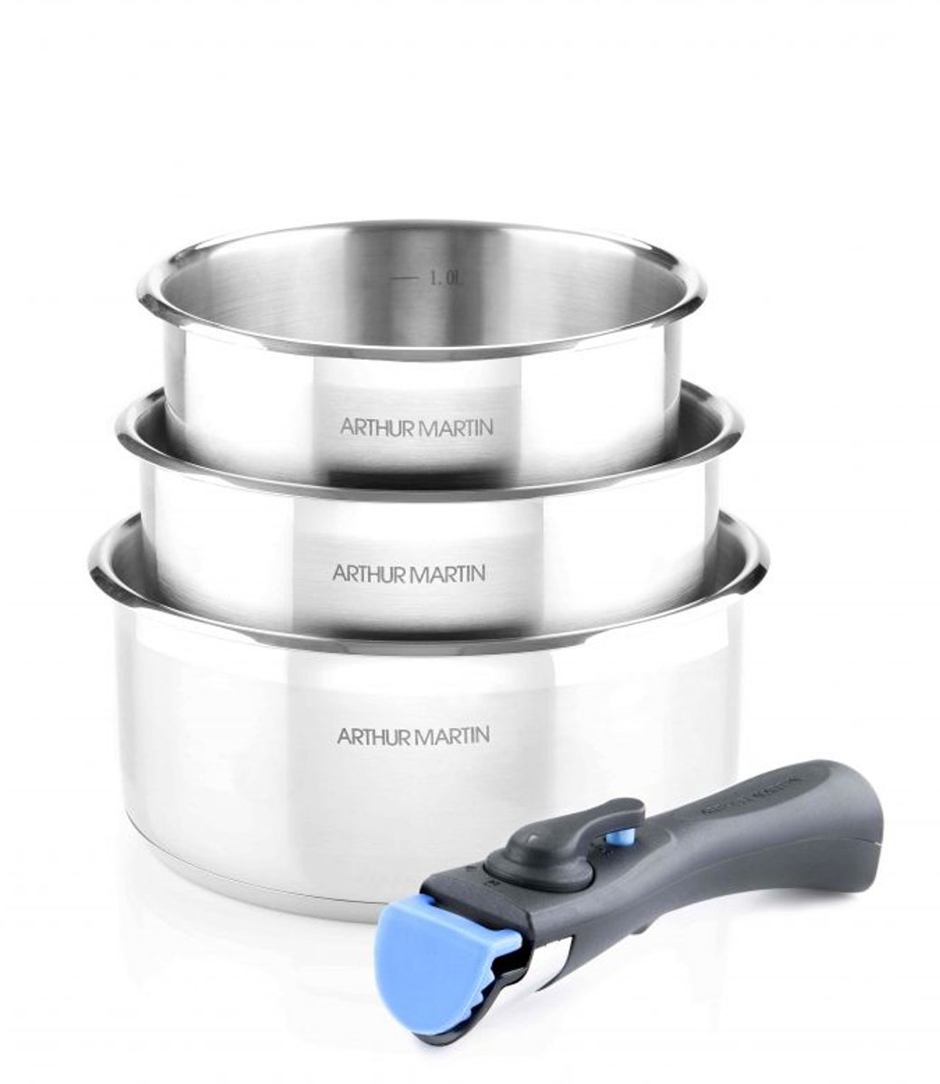 ARTHUR MARTIN Set van 3 pannen 16/18/20 cm + 1 grijs handvat
