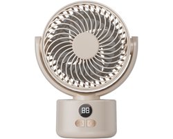 VHV - Ventilator - Tafelventilator - Mini ventilator - Oplaadbare bureauventilator - Stille tafelventilator - Met USB-aansluiting - Kleine ventilator voor de slaapkamer - Oscillerende - Voor langdurig gebruik - Beige
