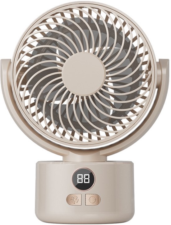 Tafelventilator mini oplaadbaar USB, stille bureauventilator met oscillatie, 3 snelheden, lange batterijduur, beige