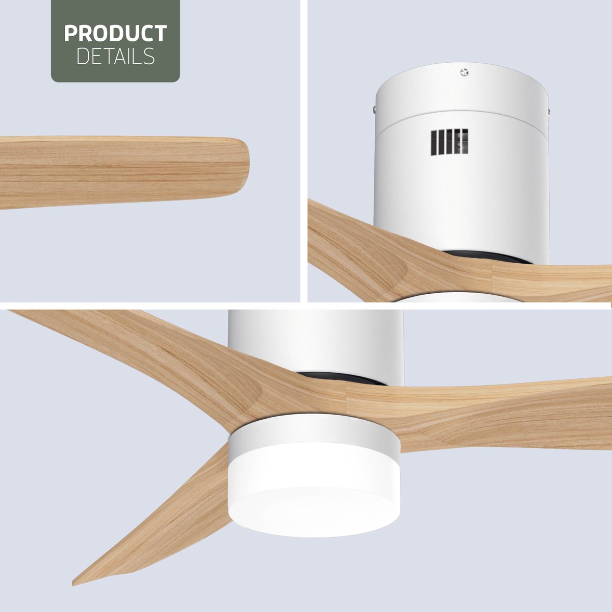 Varin® Smart Ventilator met LED verlichting - Wit/Naturel - Tuya Wifi - LED 18W CCT - Lange bladen - Ø 132cm - 6 snelheden - Super stil 20dB - Met afstandsbediening en app - Ventilatorkachel - Ventilatoren plafond - Verkoeling en verwarming — afbeelding 8