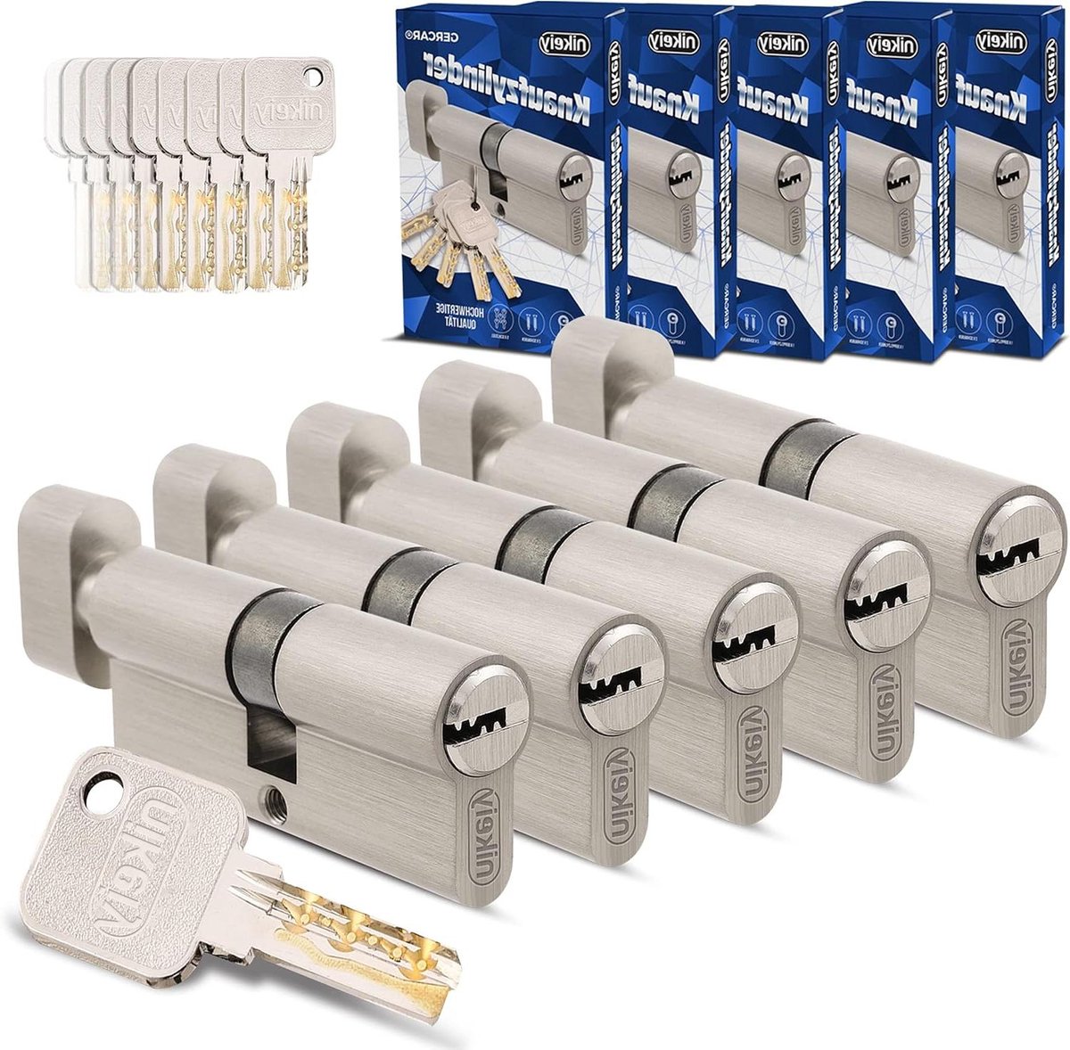 Knopcilinders Gelijksluitend - Cilindersloten Set - Deuren Beveiligen - Met Nood- en Gevaarfunctie - 80 mm - Mat Vernikkeld
