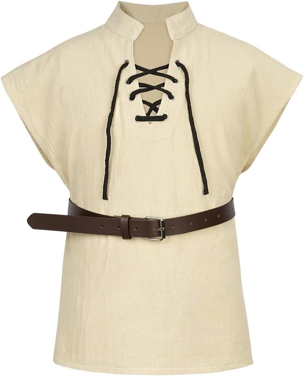 Middeleeuws Kostuum voor Kinderen - Renaissance Shirt met Veters, Piratenlook, Mouwloos Cosplay voor Halloween en Carnaval