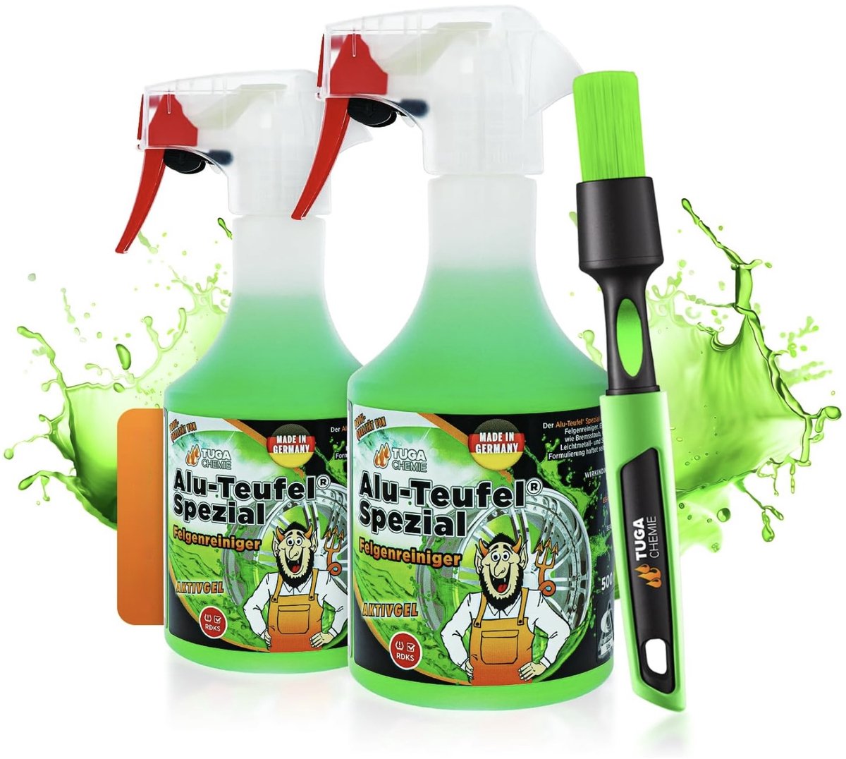 Tuga Chemie Alu-Duivel Speciaal 2x 500ml + Velgenpenseel – Krachtige Velgenreiniger Gel – Zuurvrij – Incl. Penseel