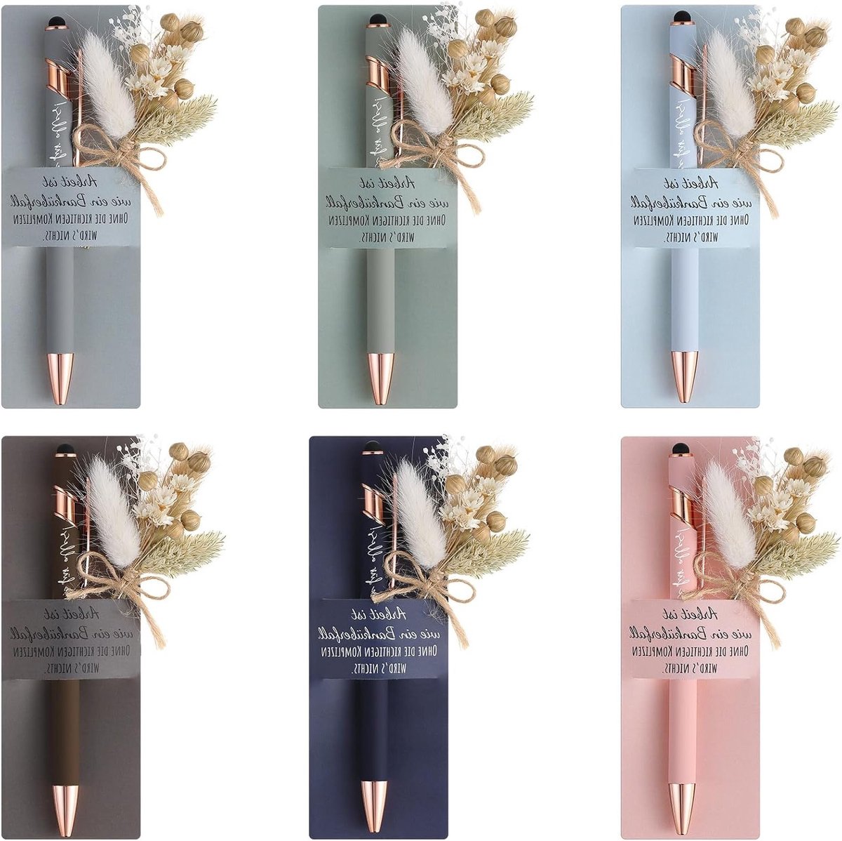 Bedankcadeaus voor Collega's en Teamleden met Touchscreenpen en Gedroogde Bloemen - 6 Sets Pennenhouder voor Elk Gelegenheid